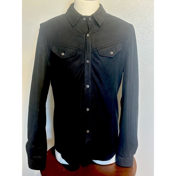 ROBERT COMSTOCKSUEDE LEATHER Mens 40/M Houndstooth Black Shirt Jacket Shacket